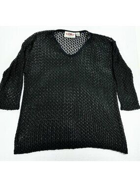 International Sportswear 2XL Black Open Knit‎ Crochet Sweater Large Grunge Punk